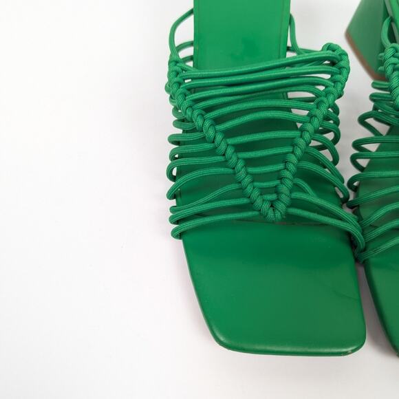 Open Edit Vibrant Green Clover Strappy Square Toe Block Heel Sandals Size 8.5 - Picture 8 of 11